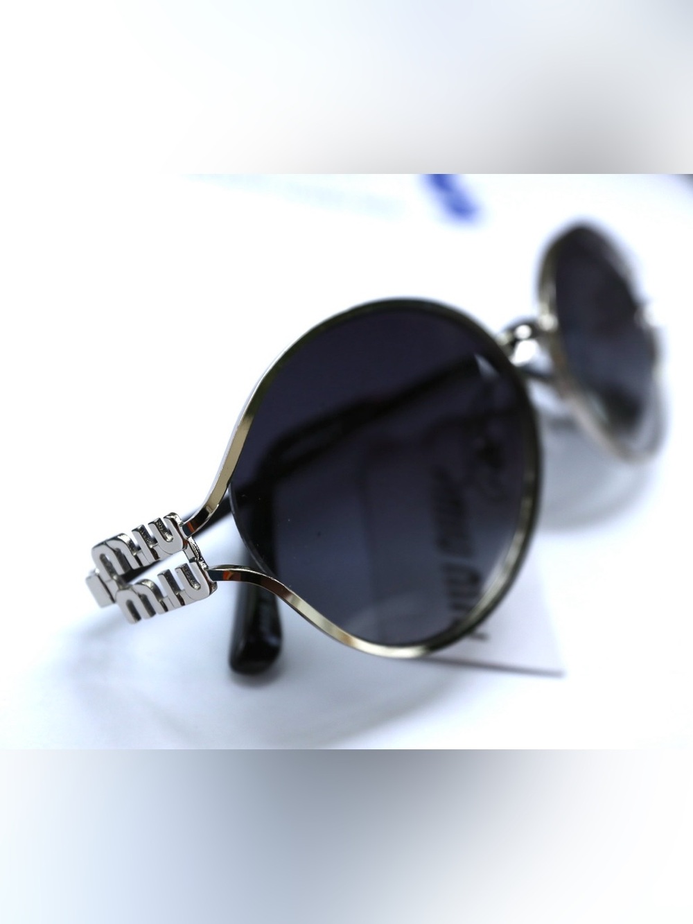 Miu Miu Silver Round Sunglasses with Dark Lenses
